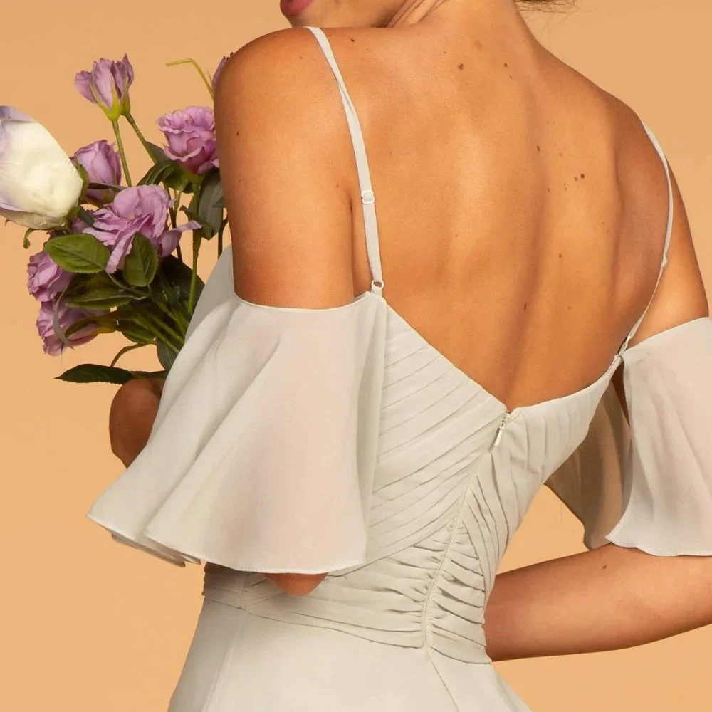 NEW SAGE COLOR Off Shoulder Straight Neck Prom Dress GSGL2615 - Picture 4 of 9